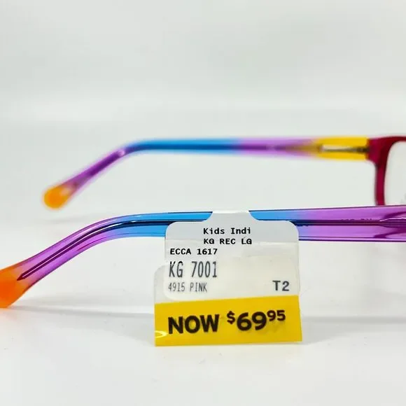 Indi KG 7001 PK Eyeglasses Frames Blue Purple Orange Square Striped 49-15-135 - Picture 5 of 10